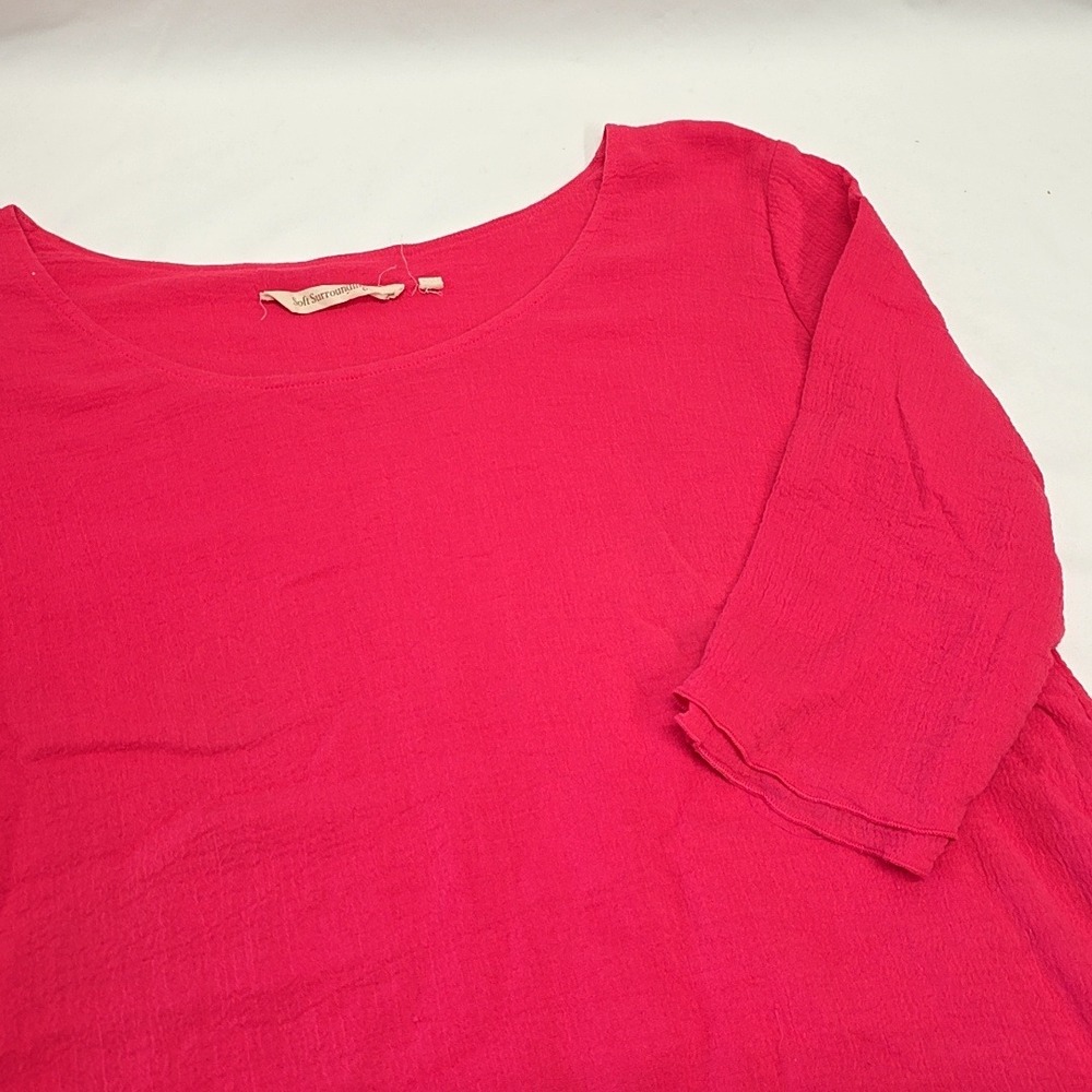 Soft Surroundings Blouse Womens M Pink Gauze 3/4 Sleeve Layered Hem Top
